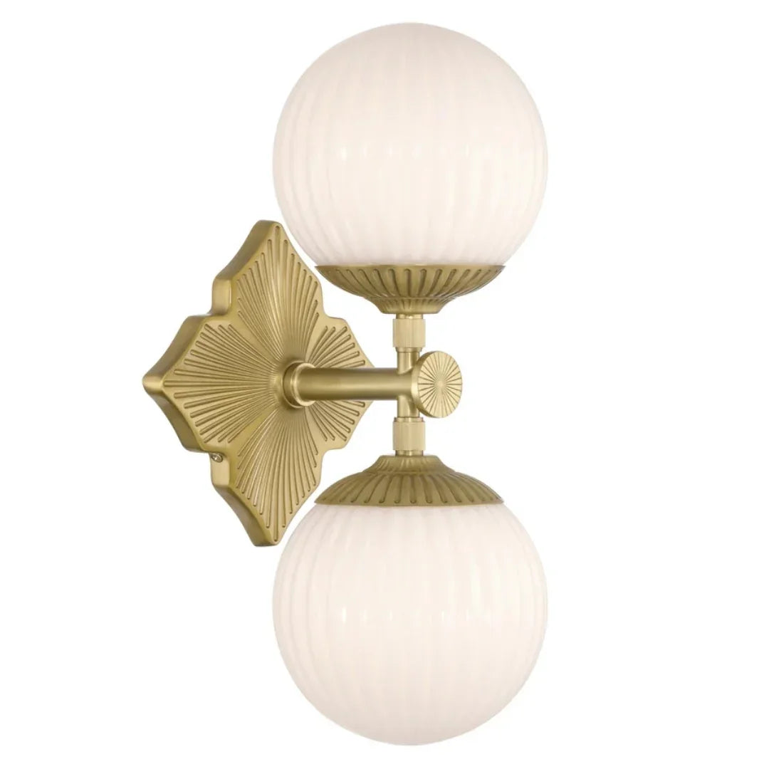 Double White Art Deco Globe Opal Wall Sconce