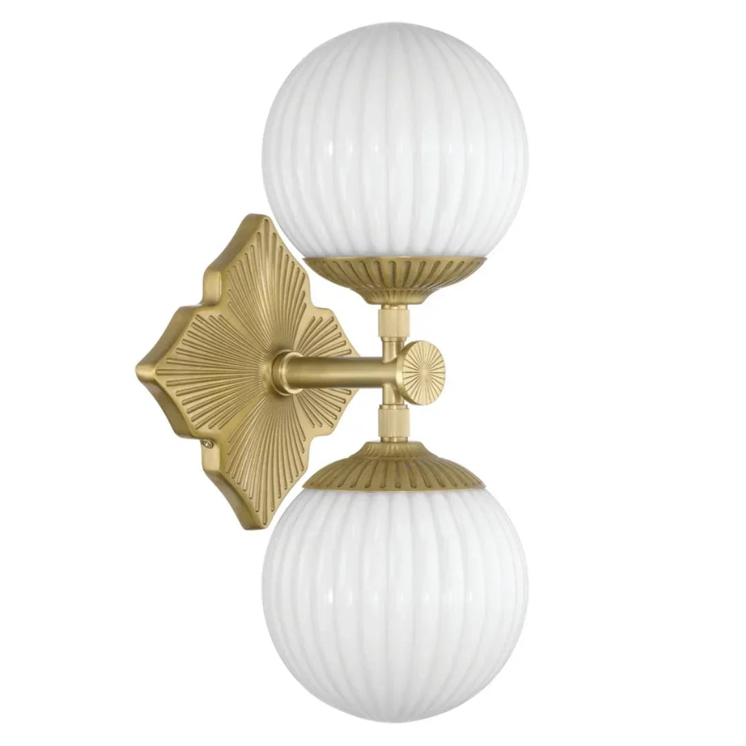 Double White Art Deco Globe Opal Wall Sconce