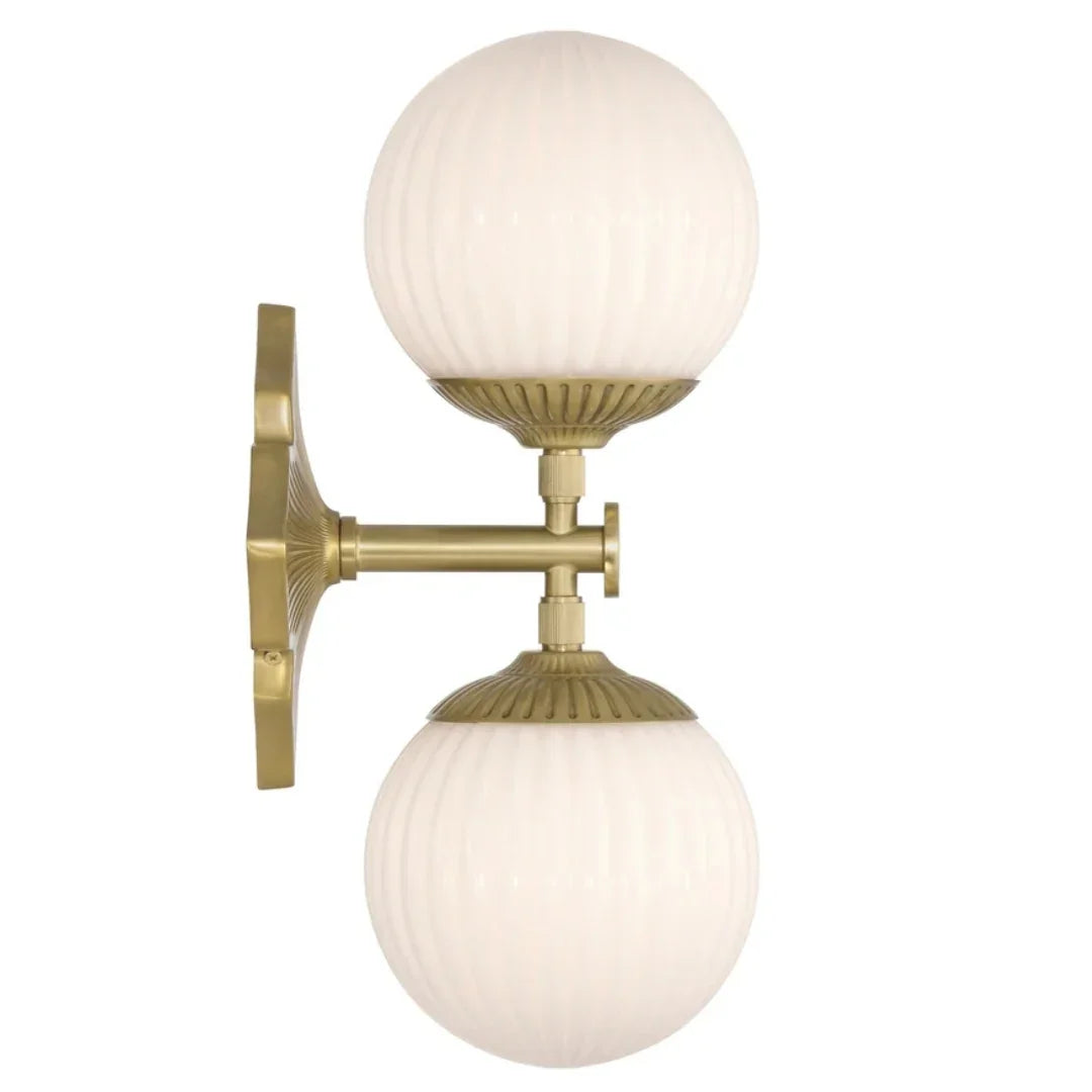 Double White Art Deco Globe Opal Wall Sconce