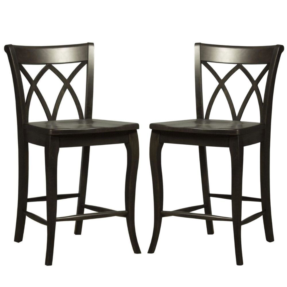 Double X Back Solid Wood Counter Stool