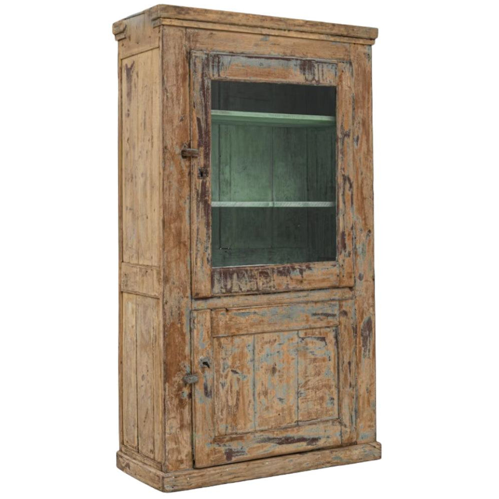 Antique Brown and Green French Country Farm Cabinet, Circa 1870