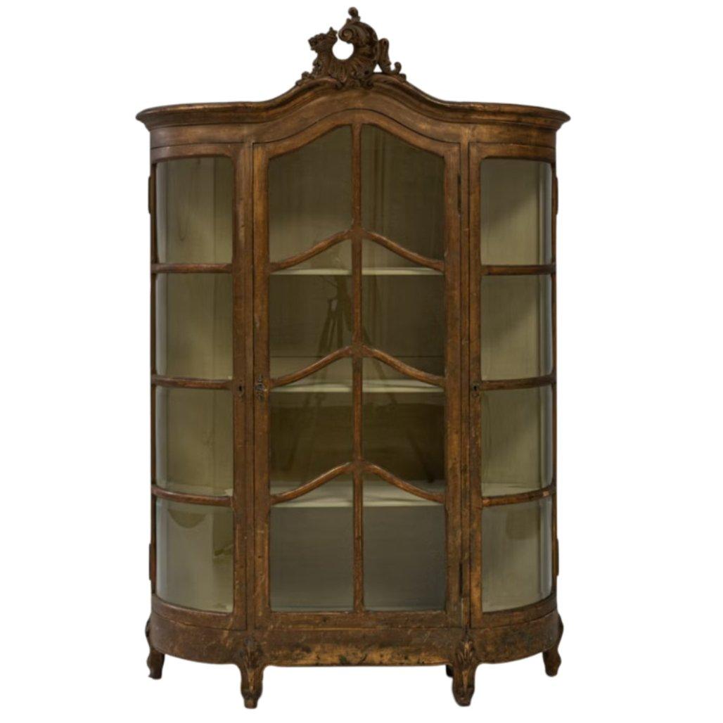 Antique French Wood and Glass Display Cabinet