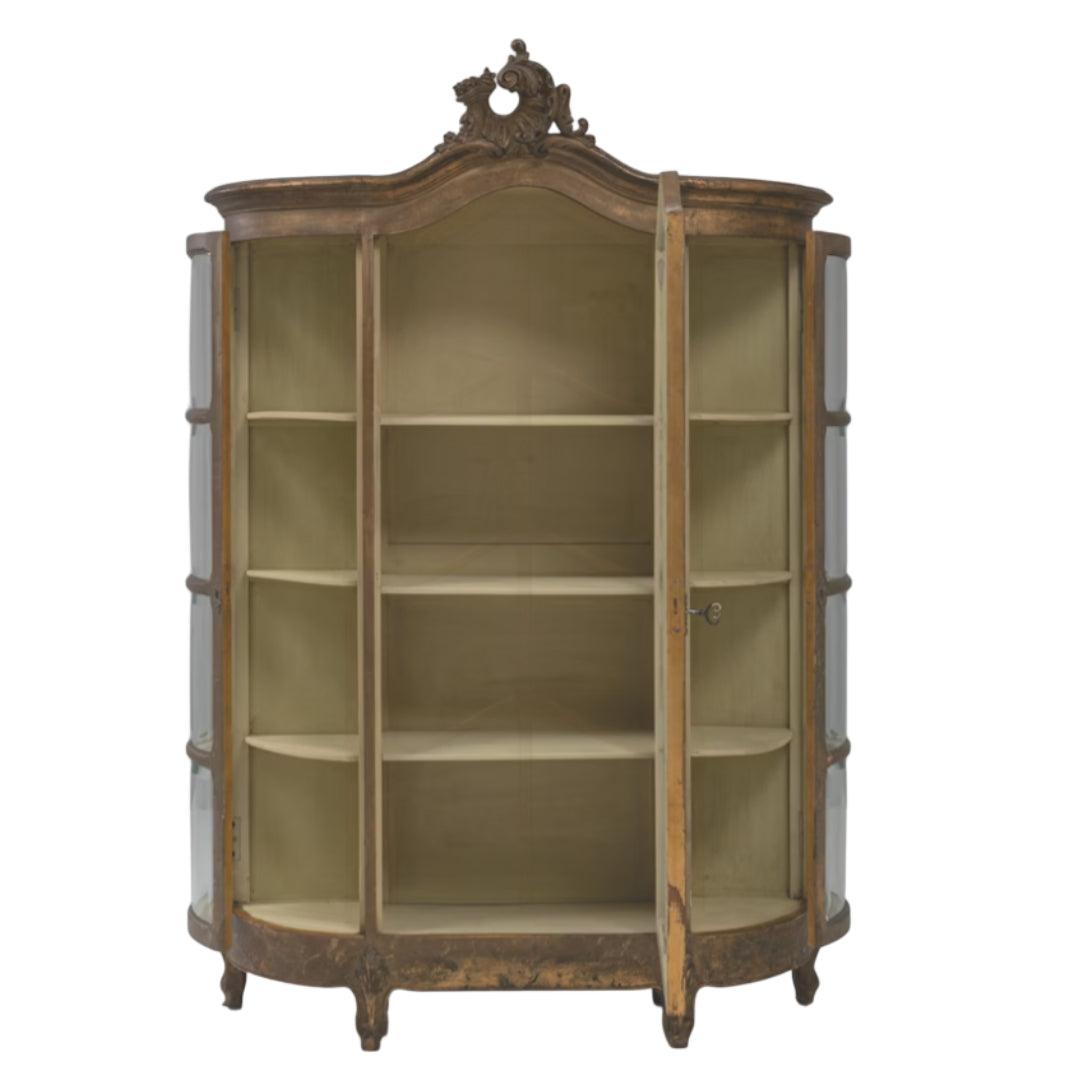 Antique French Wood and Glass Display Cabinet