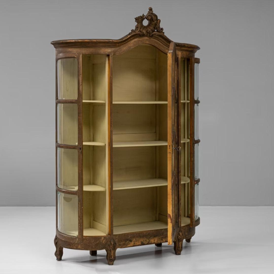 Antique French Wood and Glass Display Cabinet