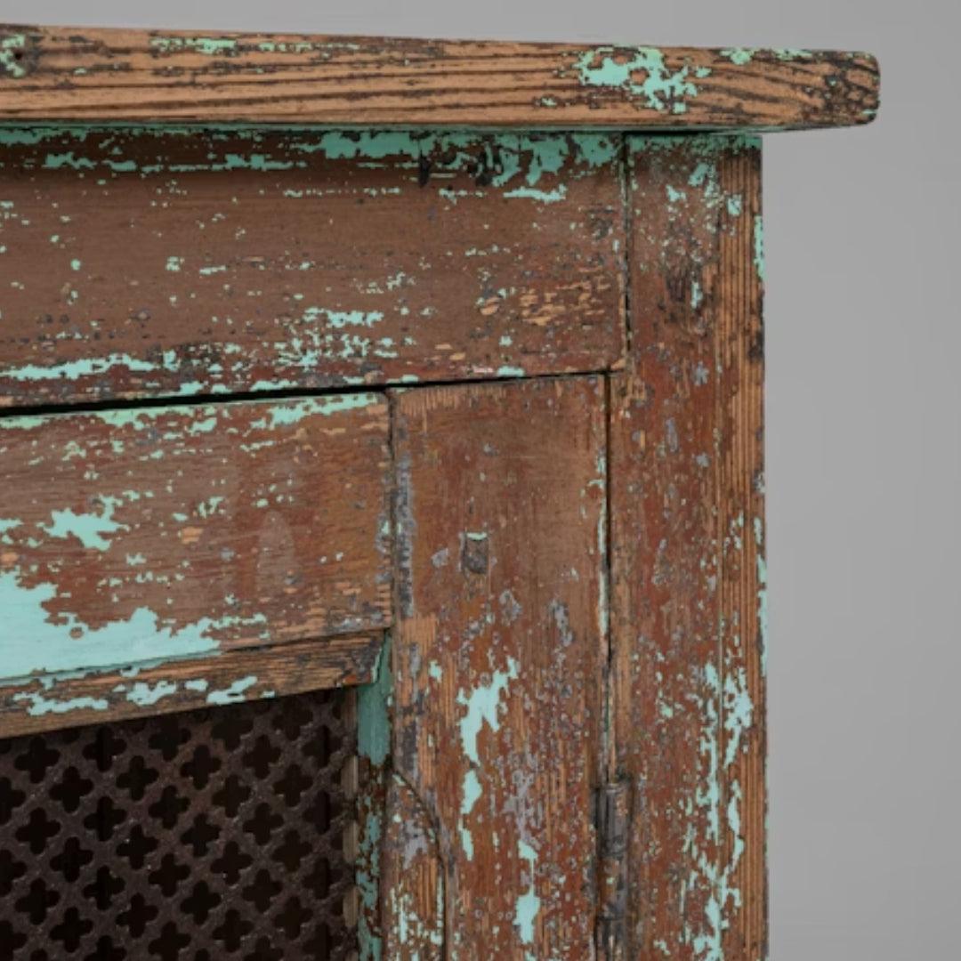 French Antique Teal Farmhouse Cabinet, Circa 1870