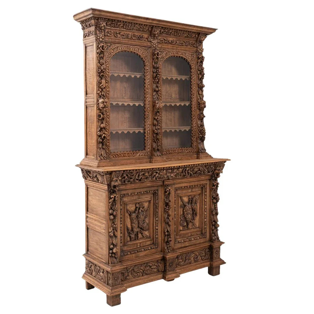 Belgian Hand-Carved Oak Display Hutch, Circa 1860