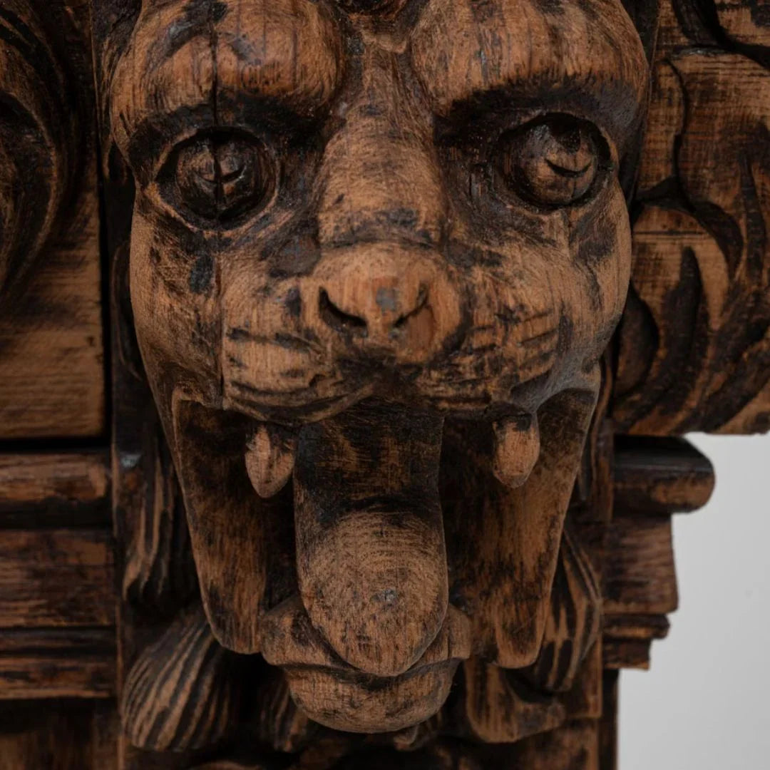 Belgian Hand-Carved Oak Display Hutch, Circa 1860