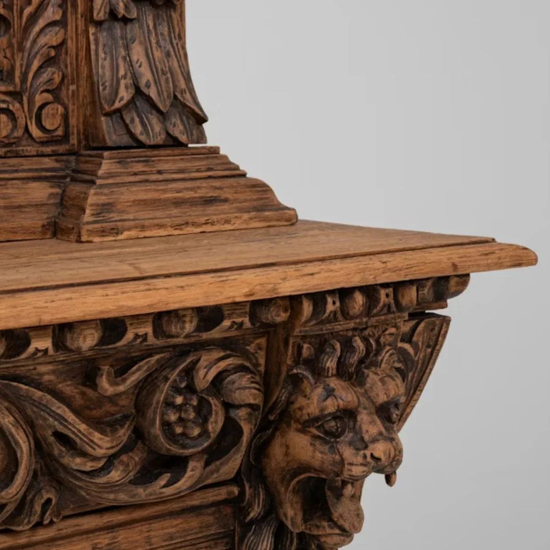 Belgian Hand-Carved Oak Display Hutch, Circa 1860