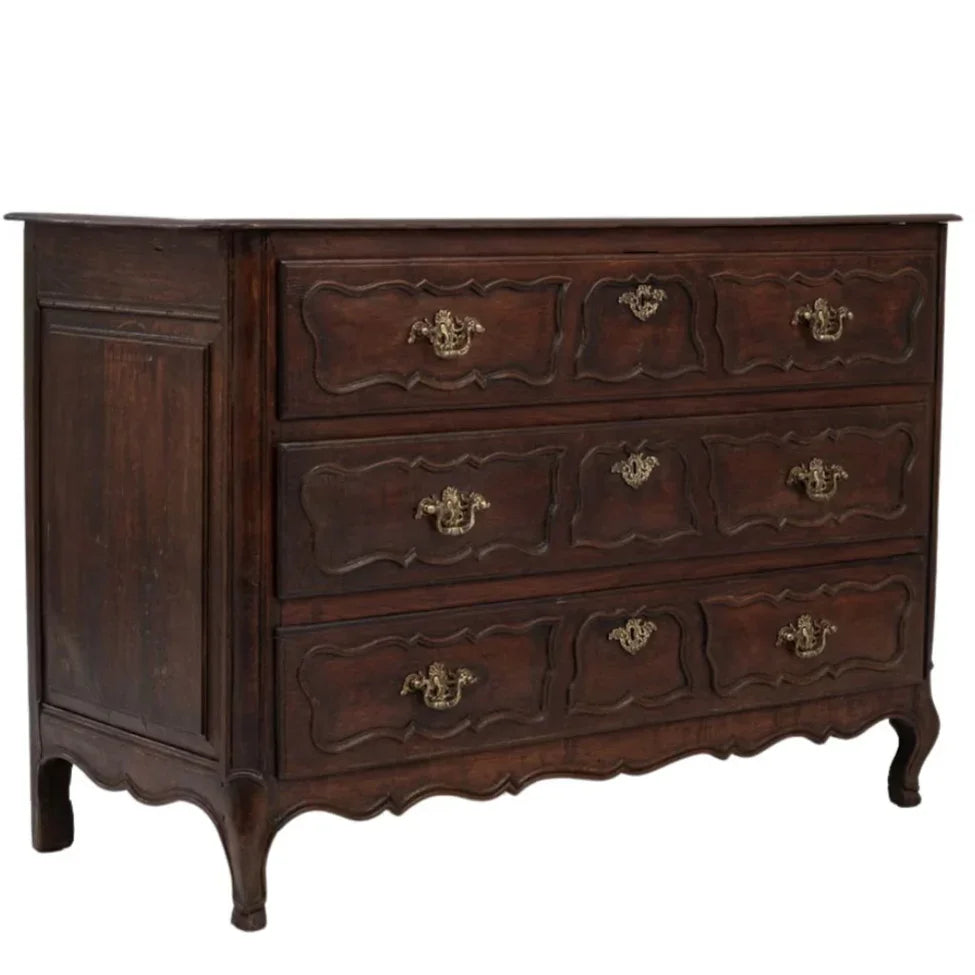 Antique French Walnut Commode with Brass Hardware, Circa 1879
