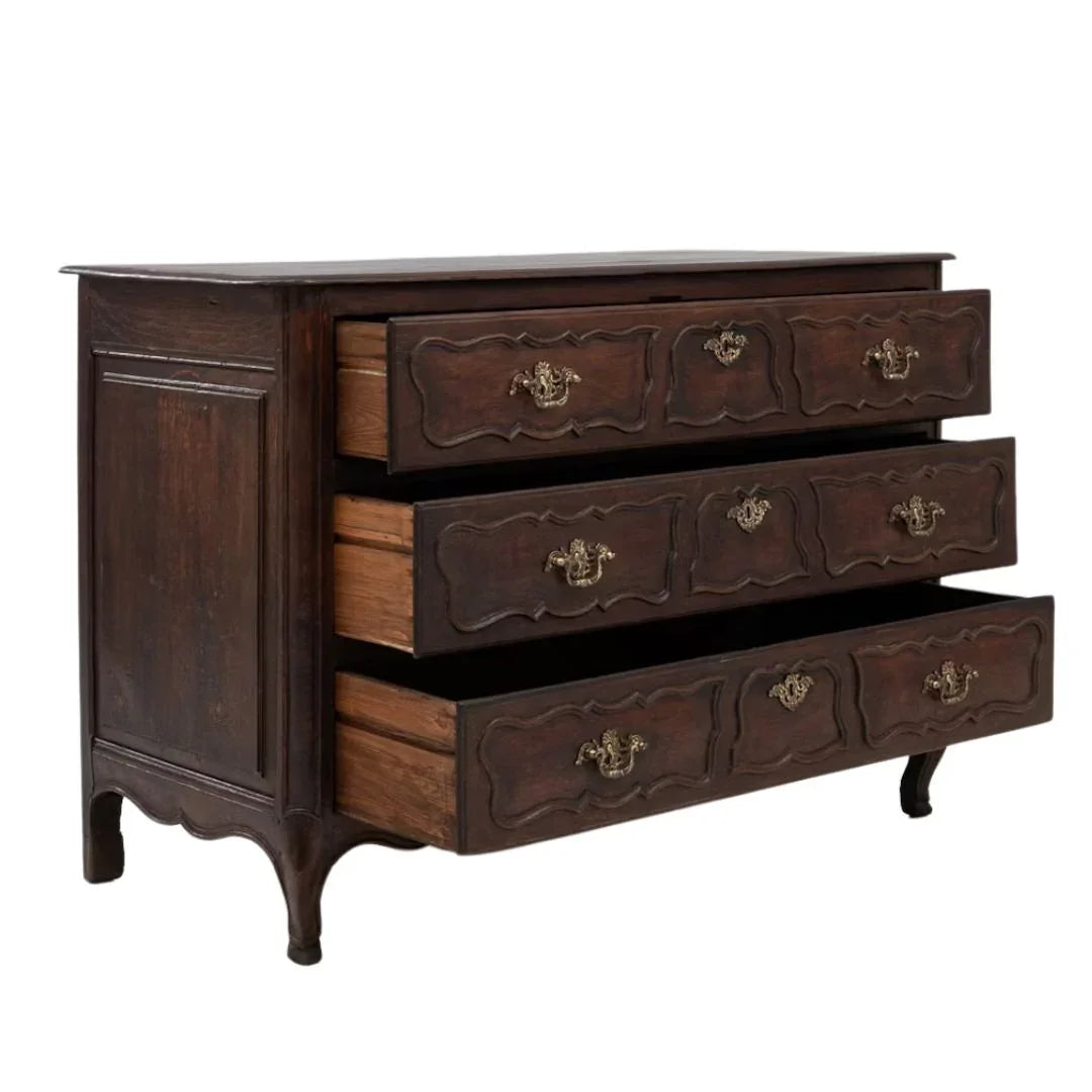 Antique French Walnut Commode with Brass Hardware, Circa 1879
