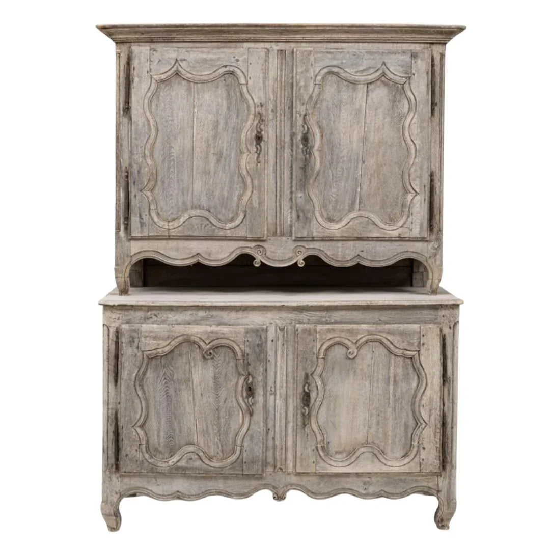 French Oak Buffet à Deux Corps with Blue Interiors, Circa 1820