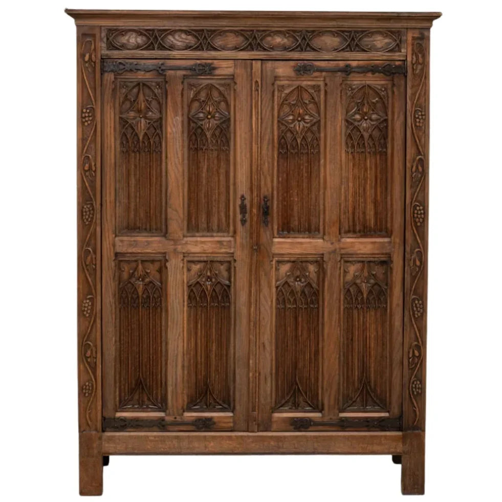 Gothic Heritage Carved Wood Cabinet, Circa 1920