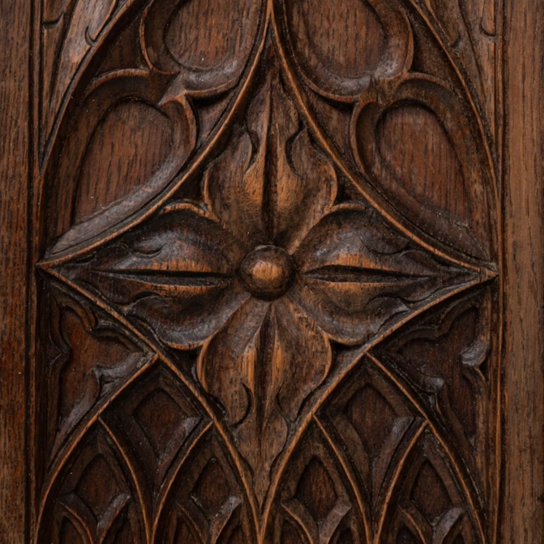 Gothic Heritage Carved Wood Cabinet, Circa 1920