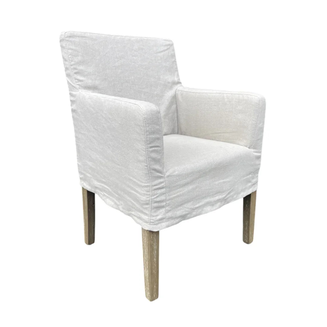 Ecru Linen Slipcovered Dining Armchair