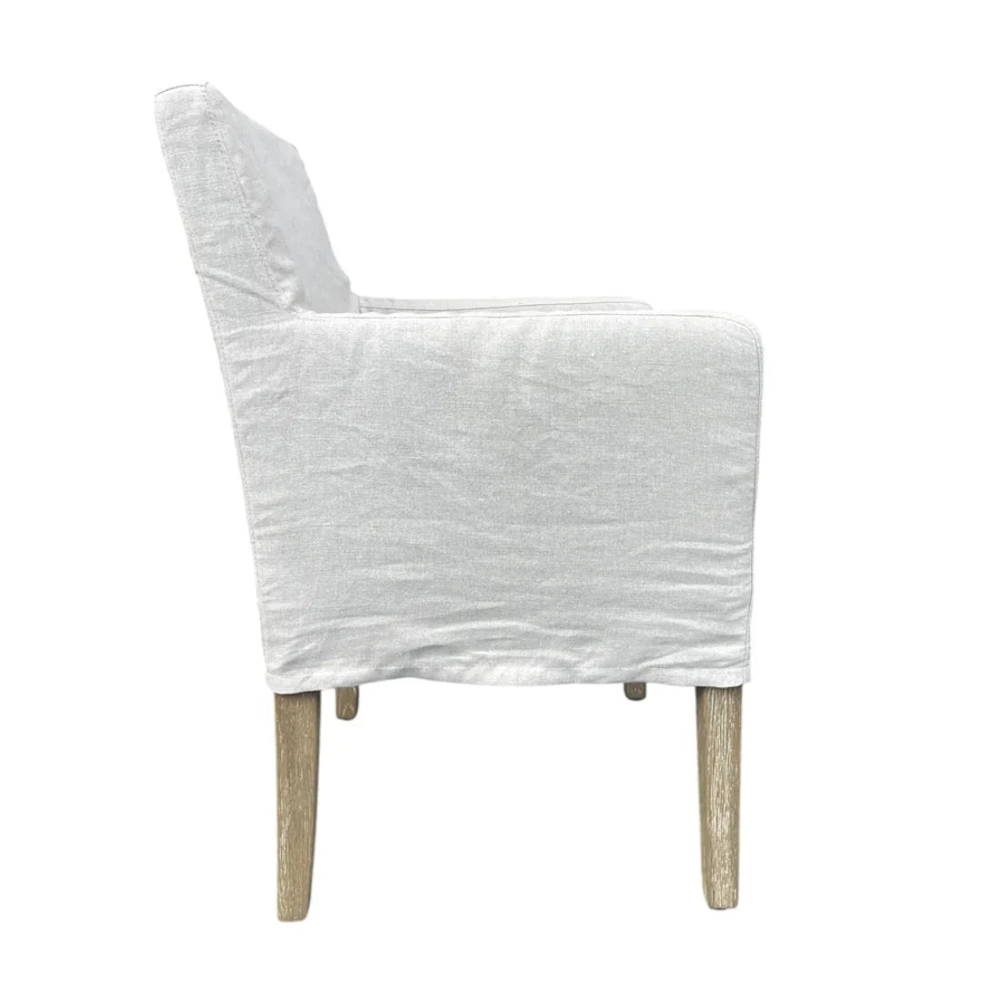 Ecru Linen Slipcovered Dining Armchair