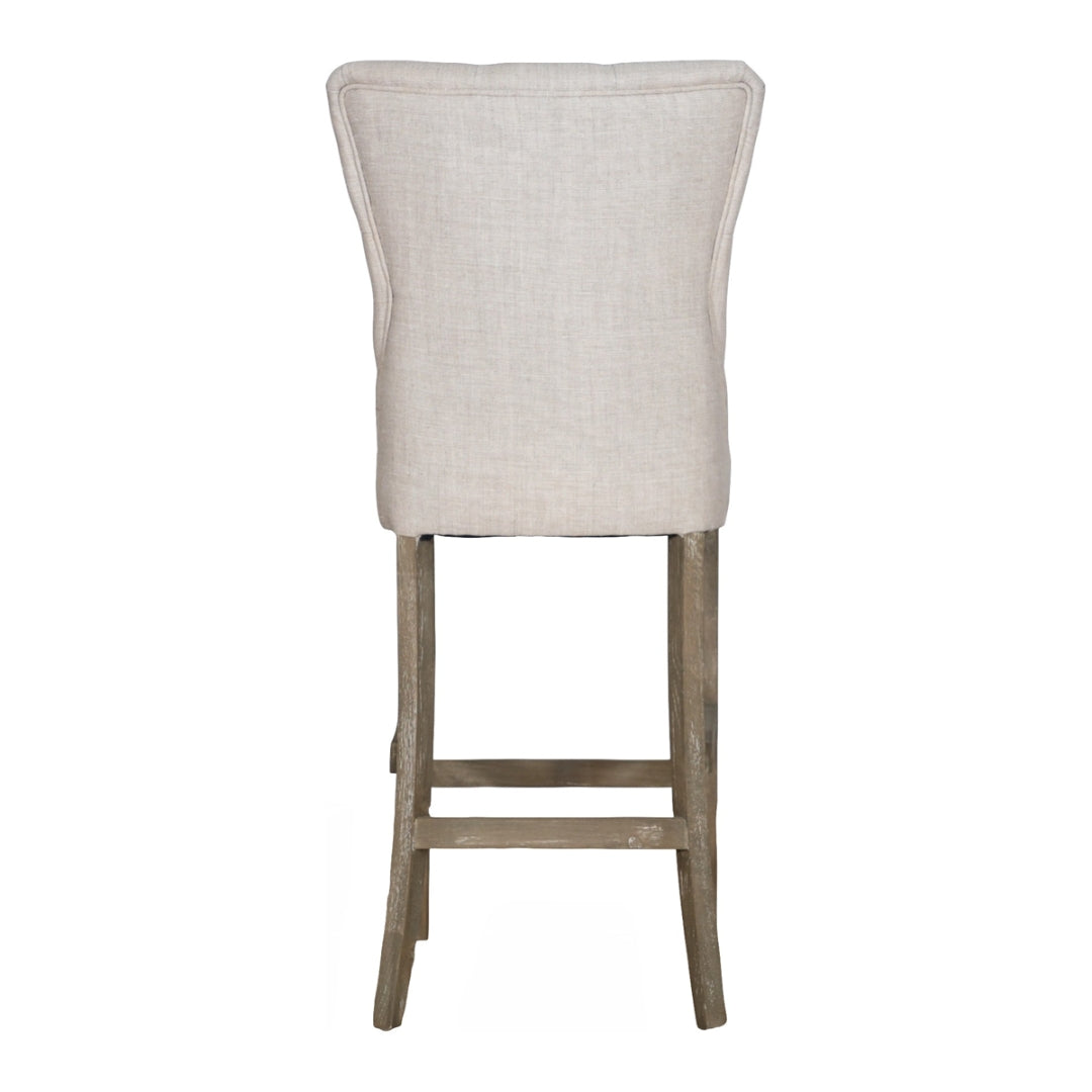 Ecru Linen Tufted Wood Bar Stool