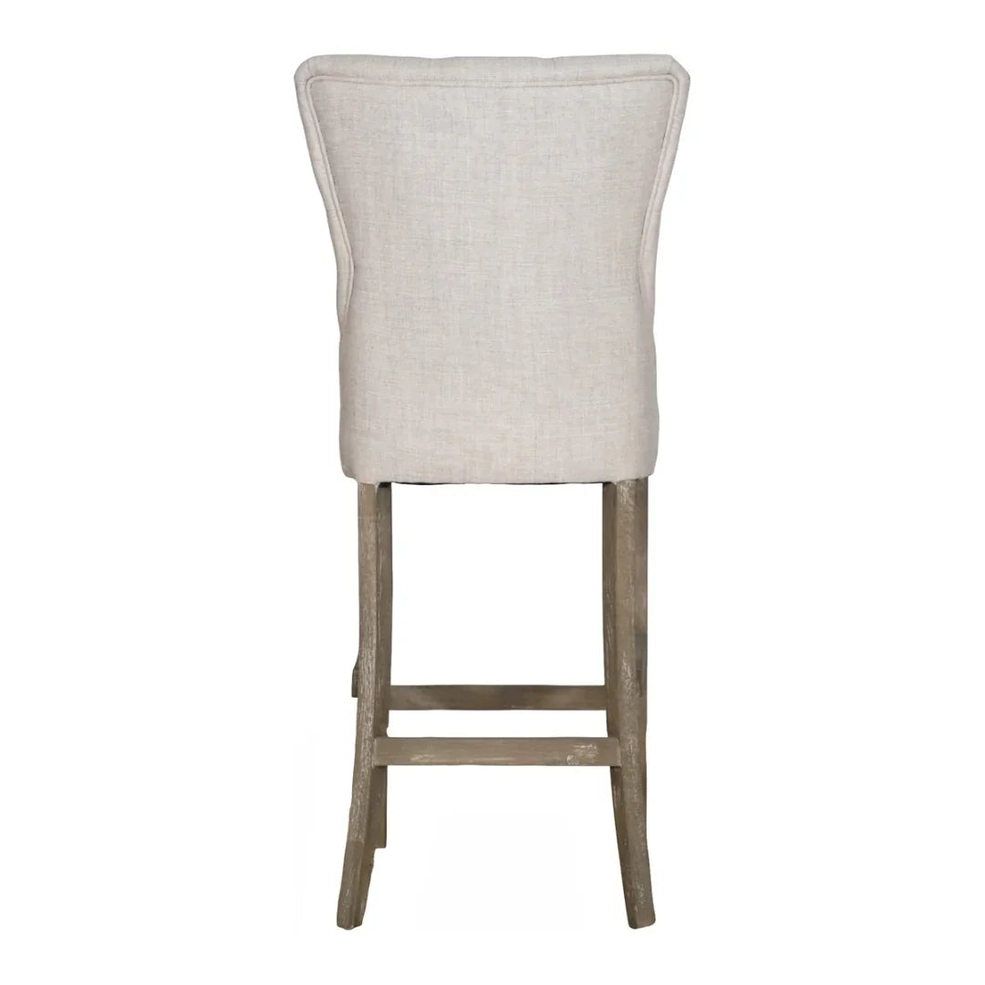 Ecru Linen Tufted Wood Bar Stool