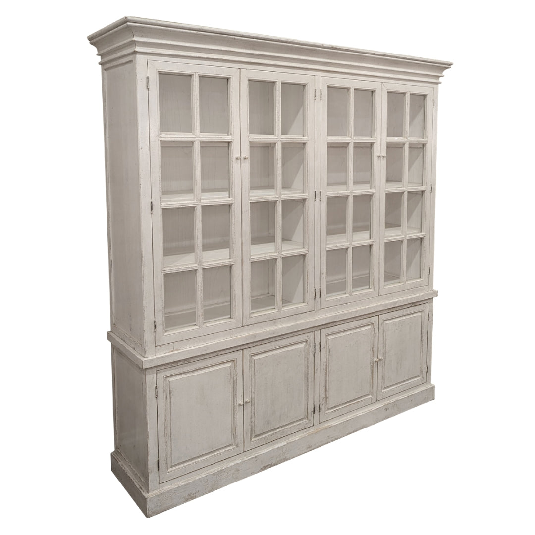 Antique White Shabby Chic Glass Front Bookcase