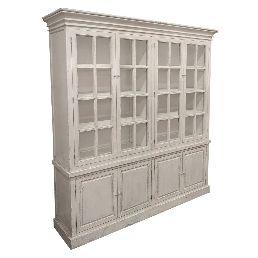 Antique White Shabby Chic Glass Front Bookcase