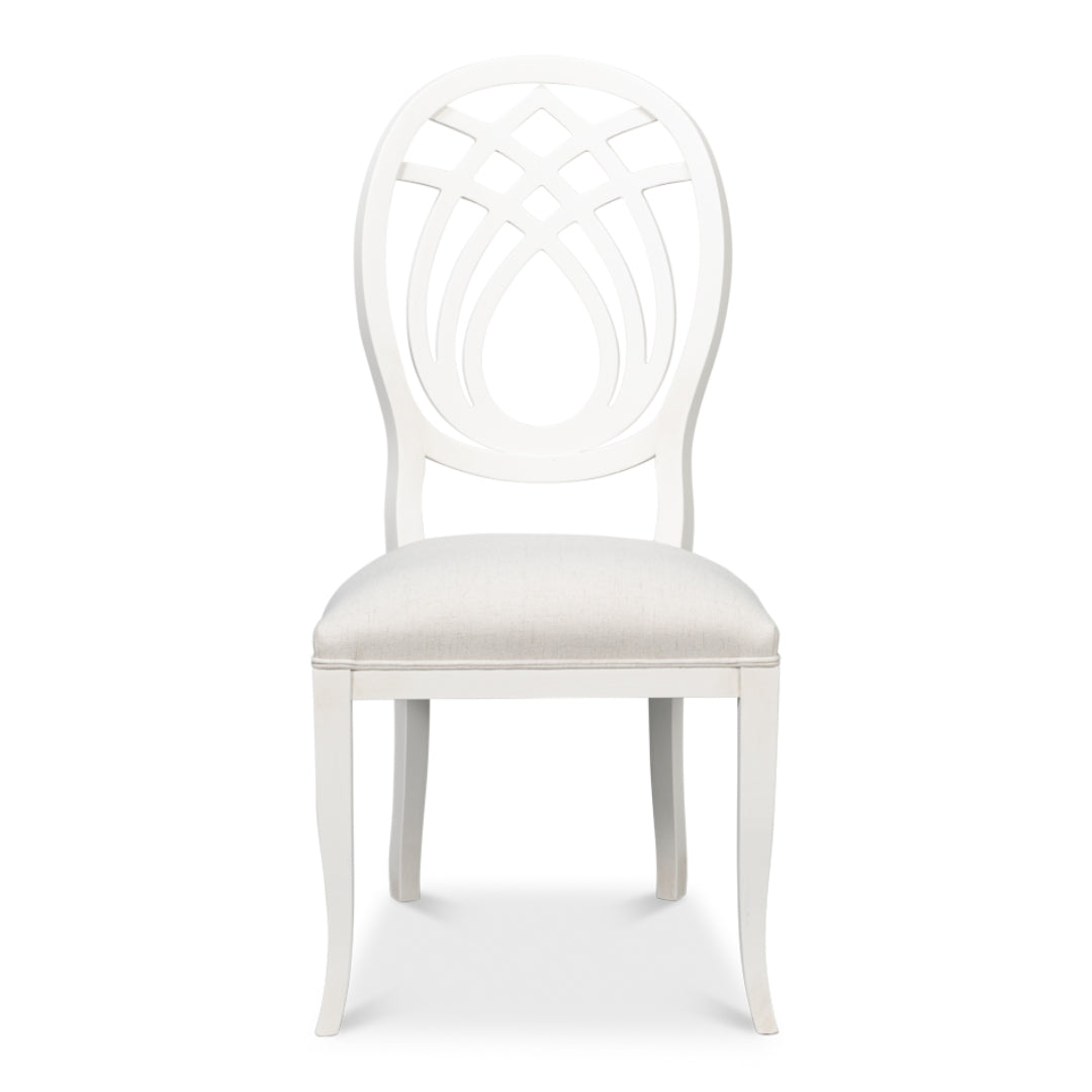 Elegant White Curved Lattice Back Chairs - Set