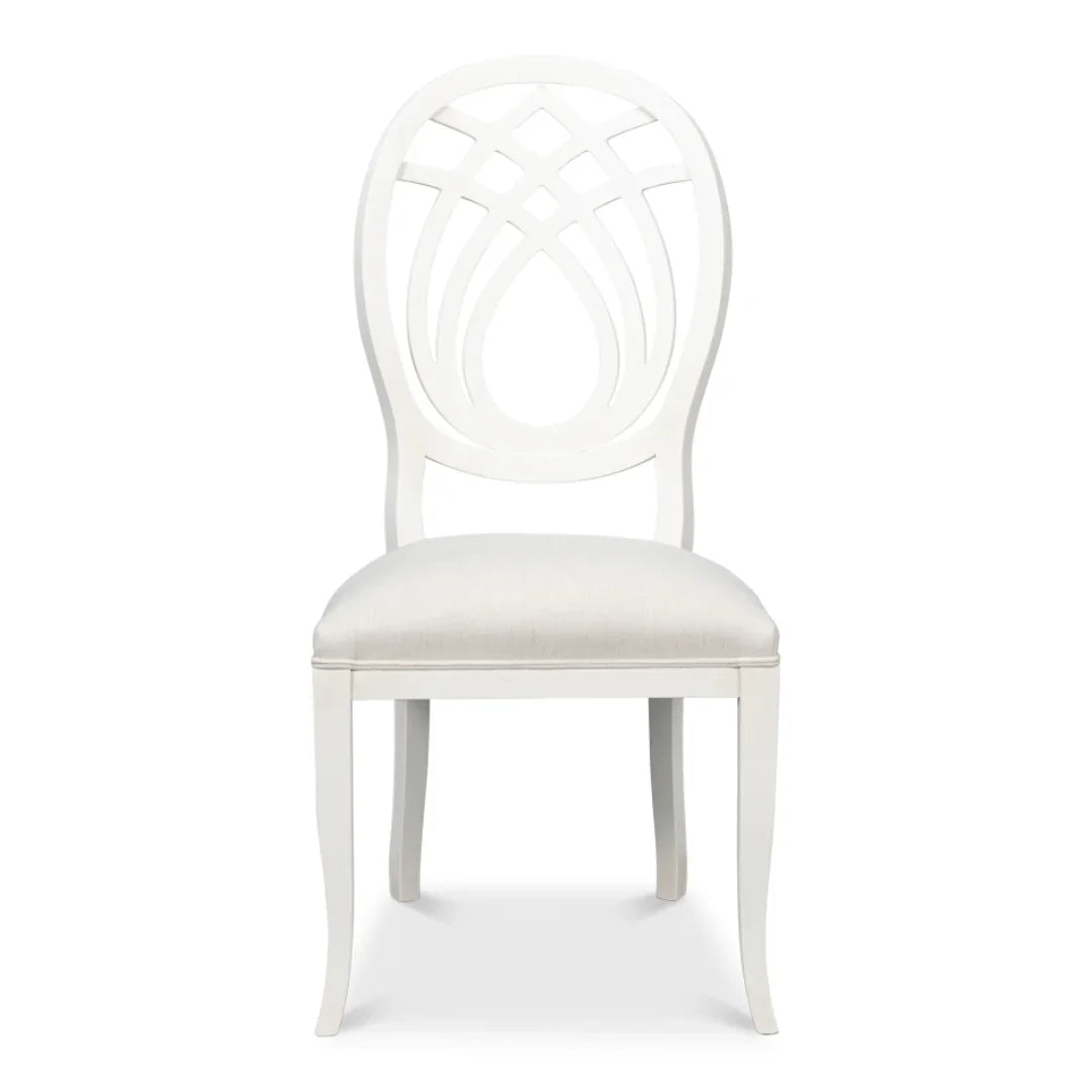 Elegant White Curved Lattice Back Chairs - Set