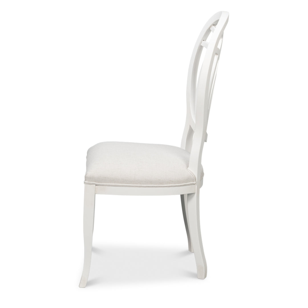 Elegant White Curved Lattice Back Chairs - Set