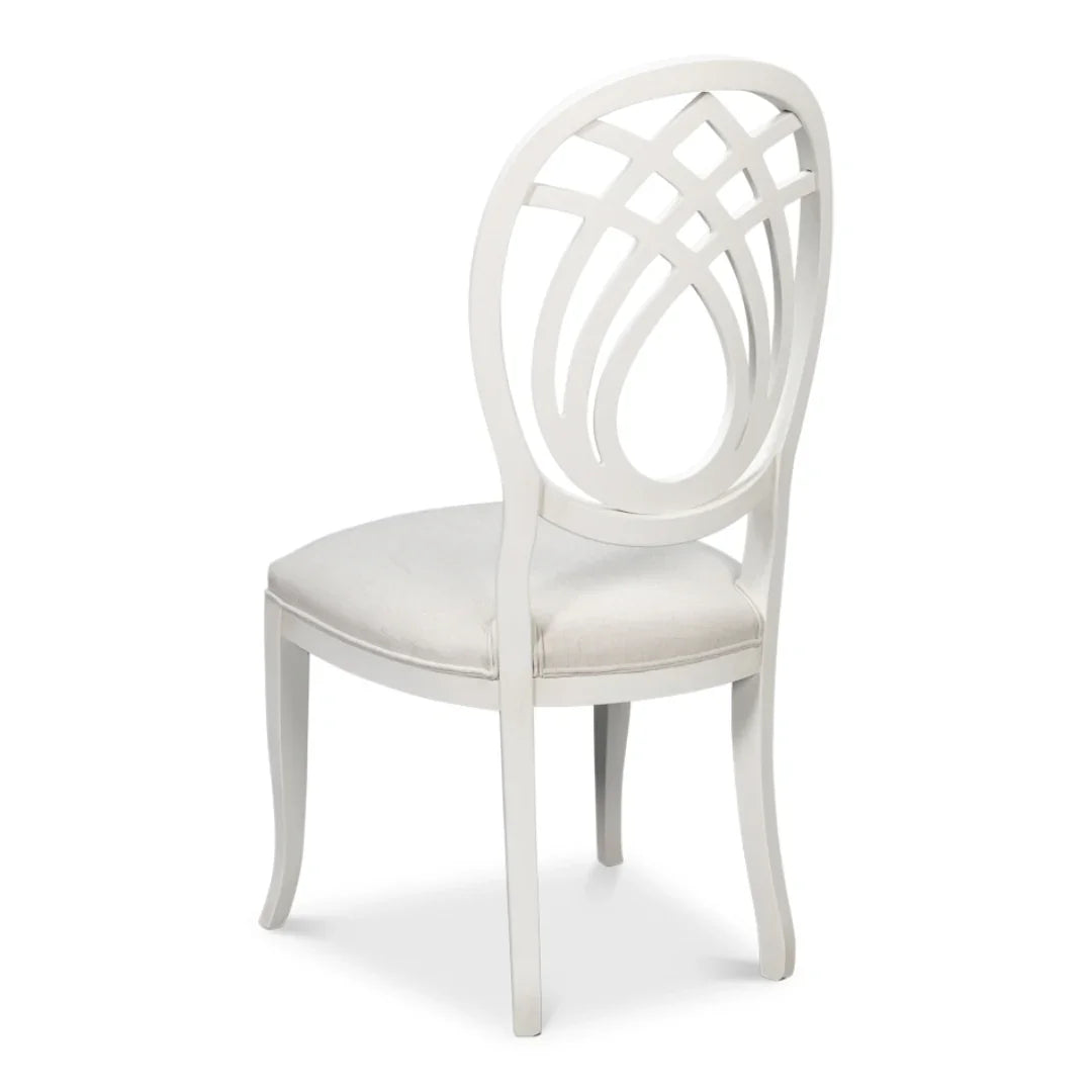 Elegant White Curved Lattice Back Chairs - Set