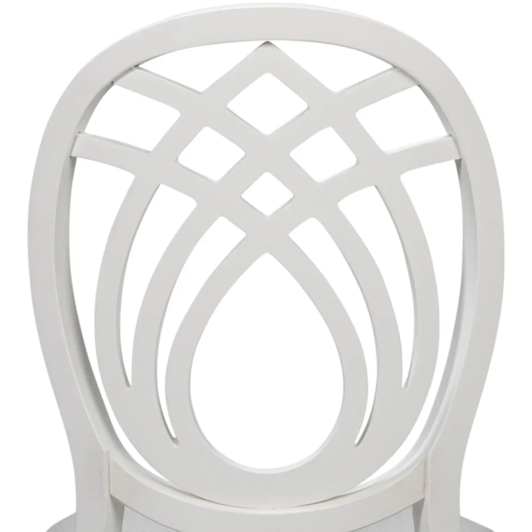 Elegant White Curved Lattice Back Chairs - Set