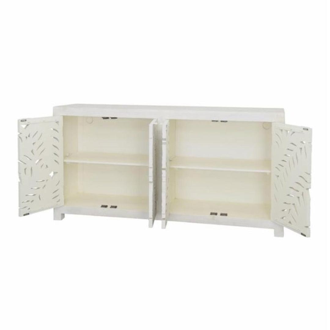 Elegant White Palm Carved Wooden Sideboard