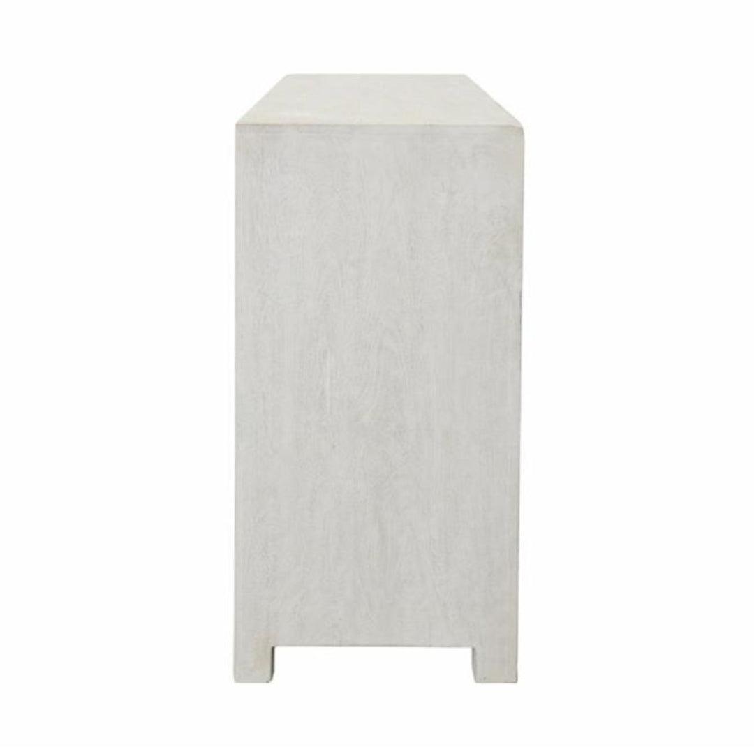 Elegant White Palm Carved Wooden Sideboard