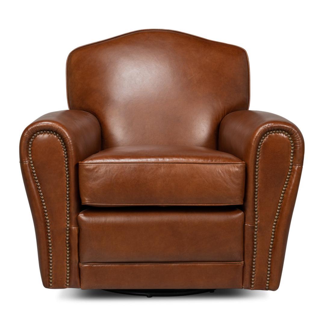 Havana Leather Club Swivel Chair