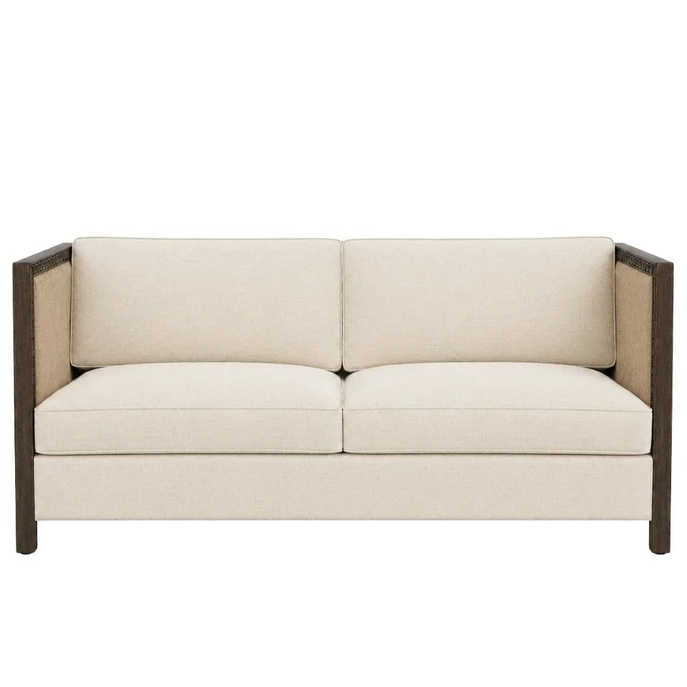 Esmeralda Carved Wood Linen and Jute Settee