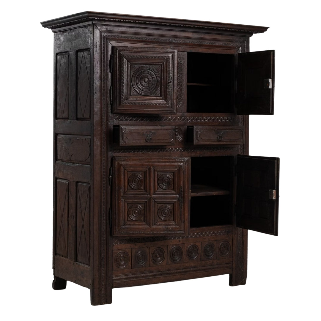 Majestic European Richly Carved Cabinet Chest, Circa 1800