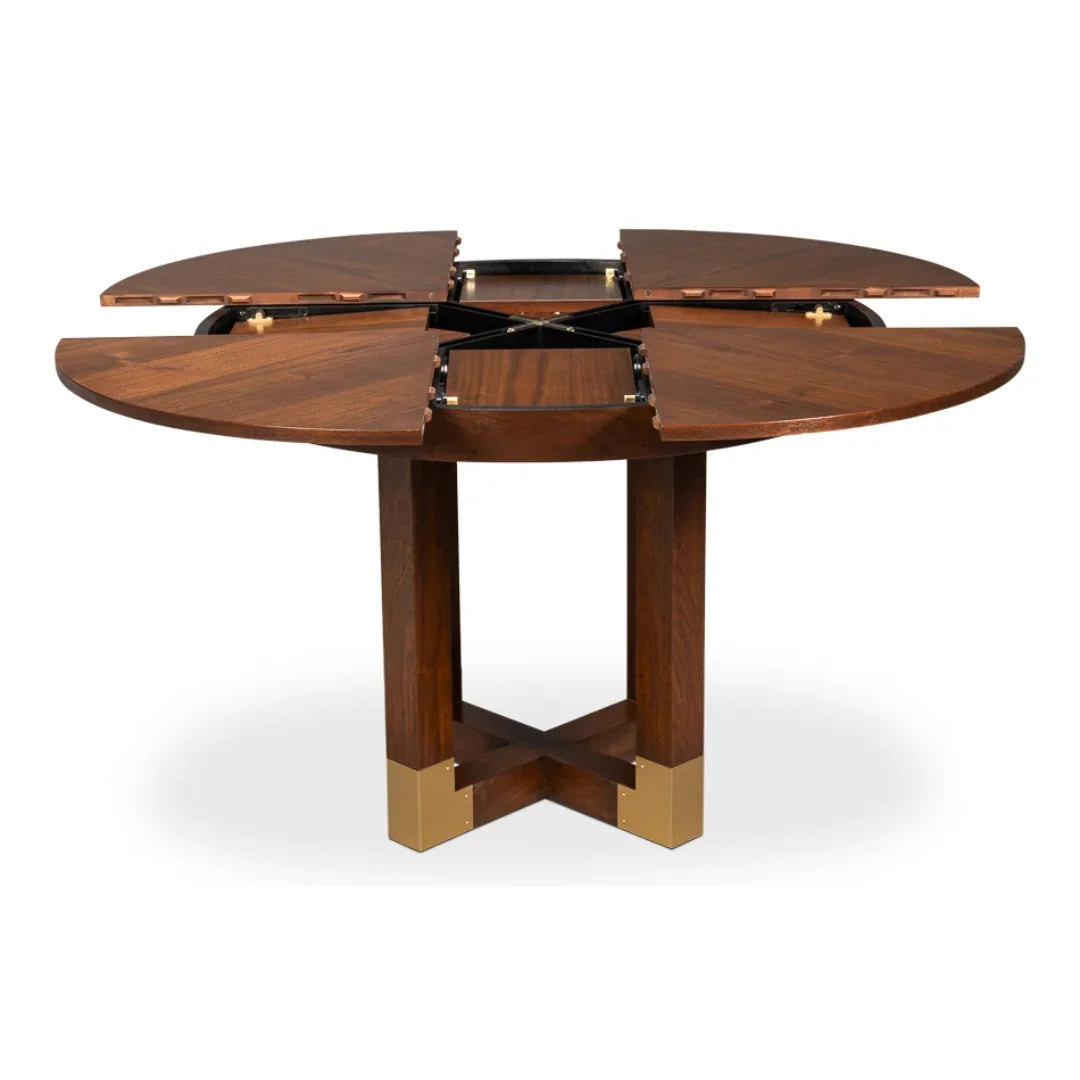 Expandable Round Walnut Dining Table