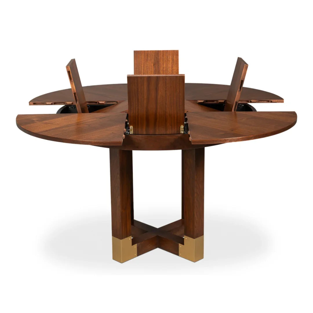 Expandable Round Walnut Dining Table
