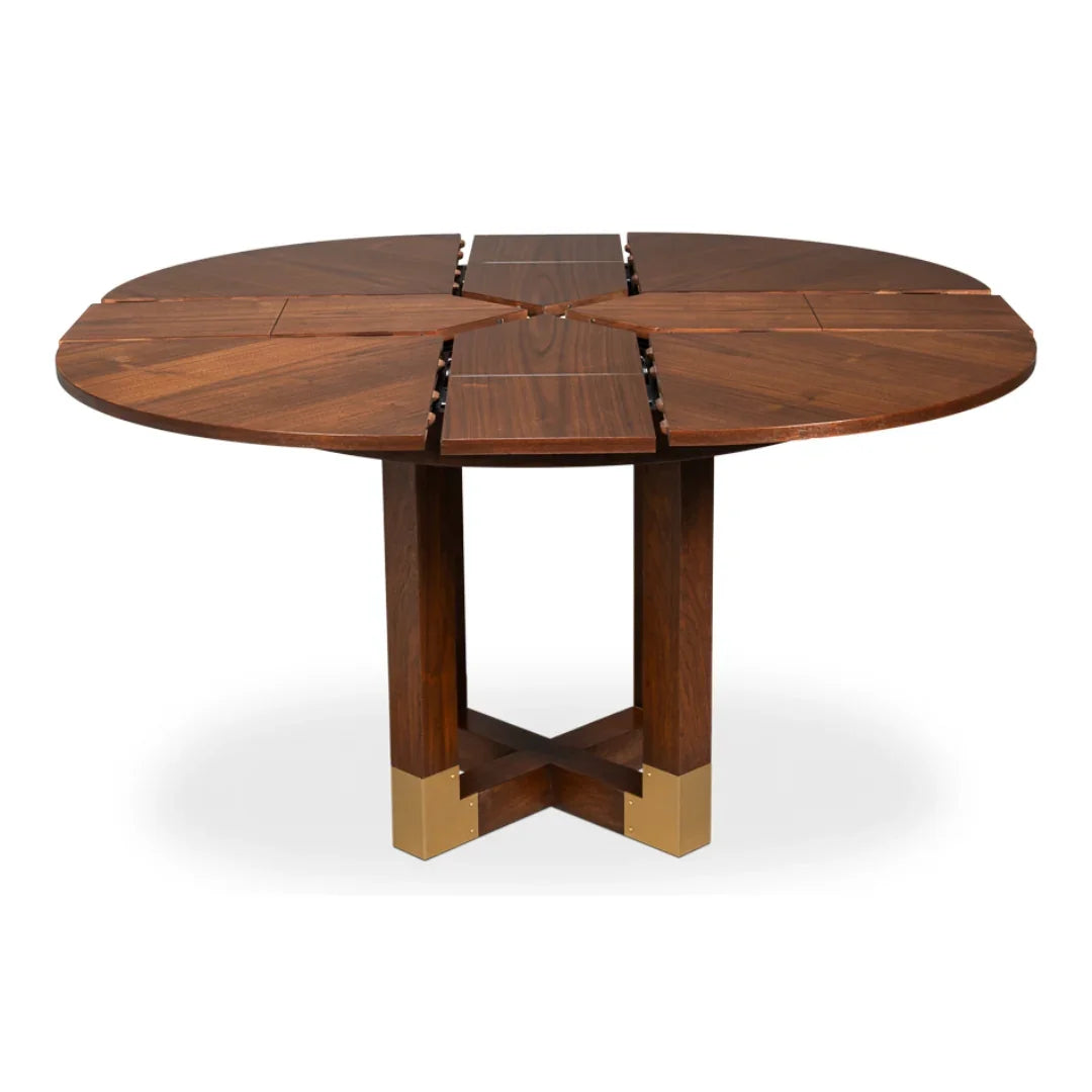 Expandable Round Walnut Dining Table