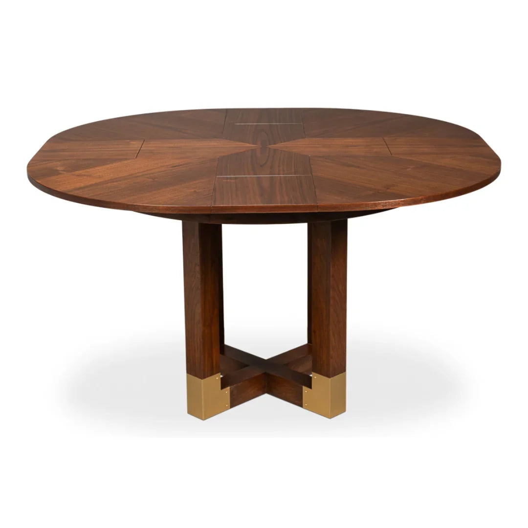Expandable Round Walnut Dining Table