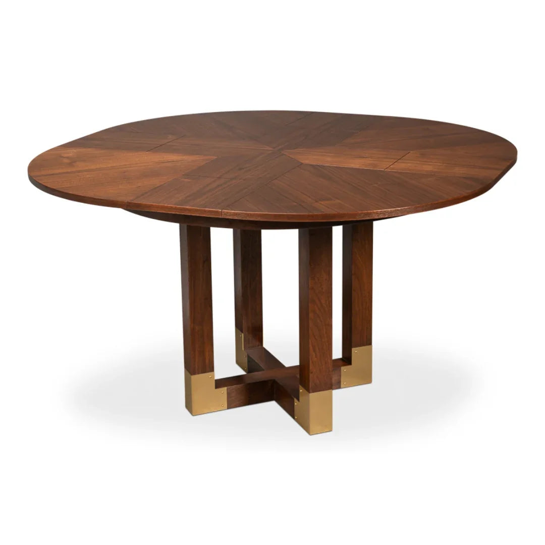 Expandable Round Walnut Dining Table