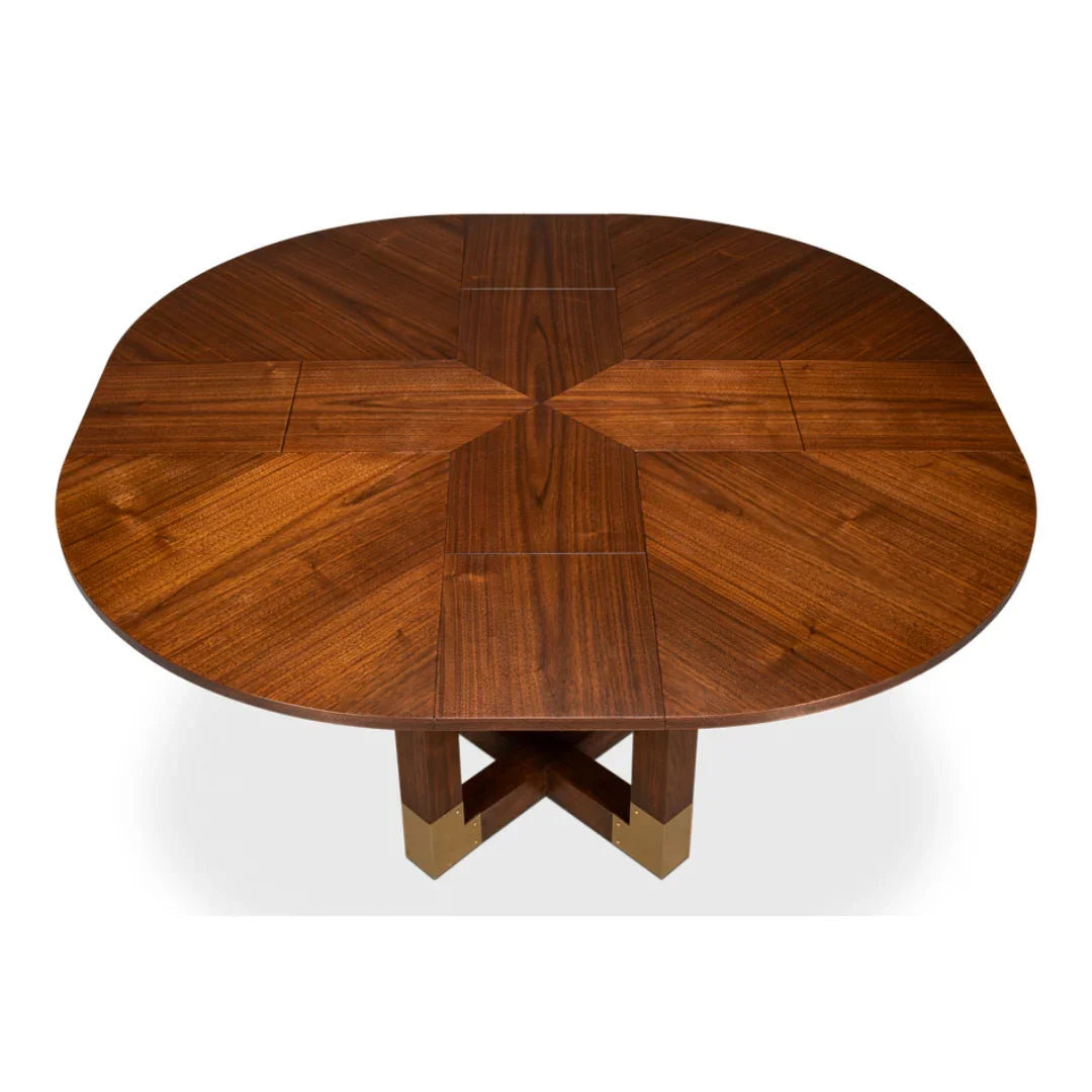 Expandable Round Walnut Dining Table