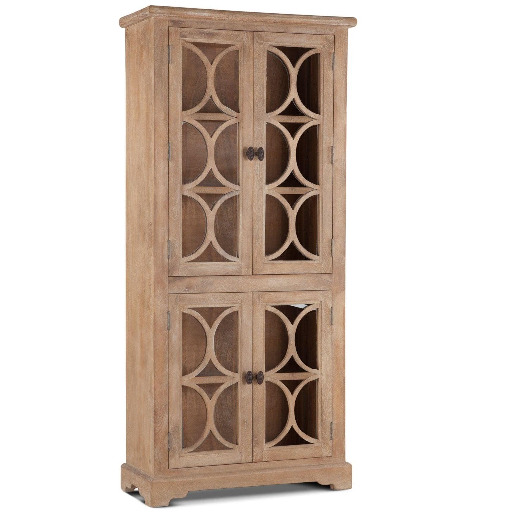 Natural Rustic Tall Glass Cabinet Antique Oak