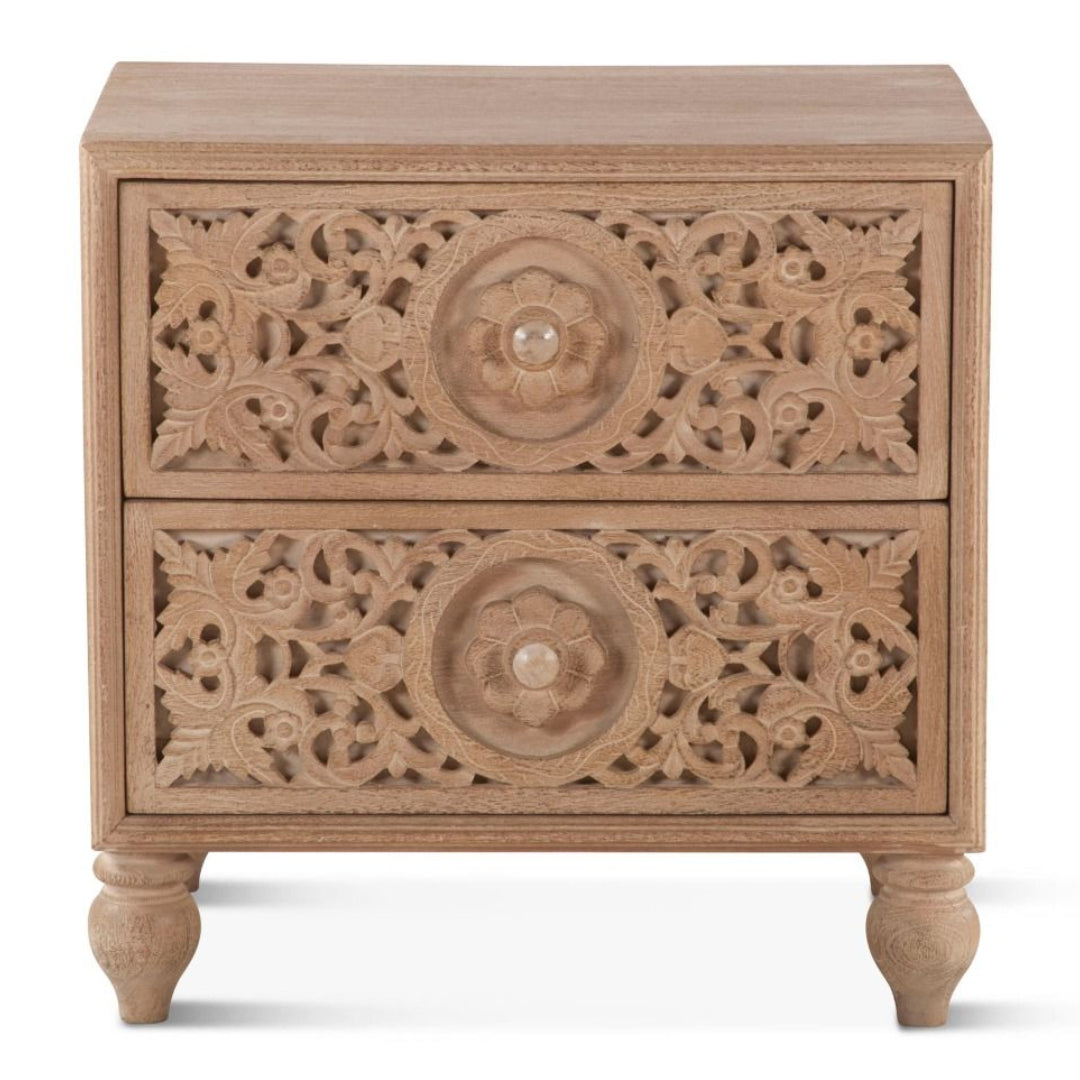 Natural Ornately Carved Bohemian Nightstand