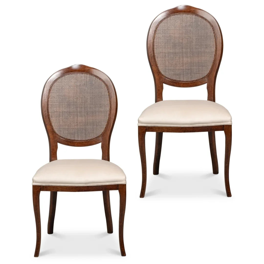 Regal Cane Back Walnut Stained Chairs - Pair