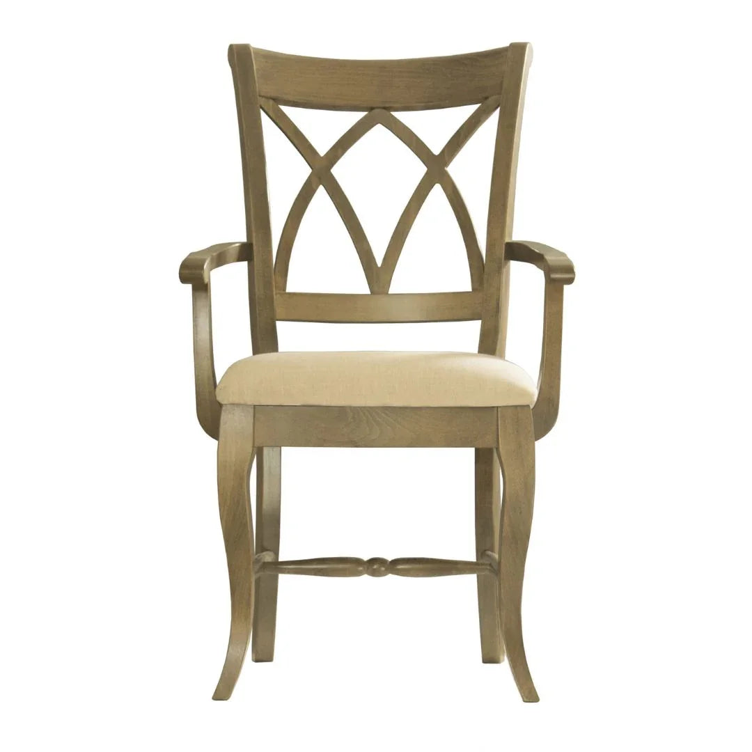 Upholstered Double X Back Solid Wood Dining Arm Chair