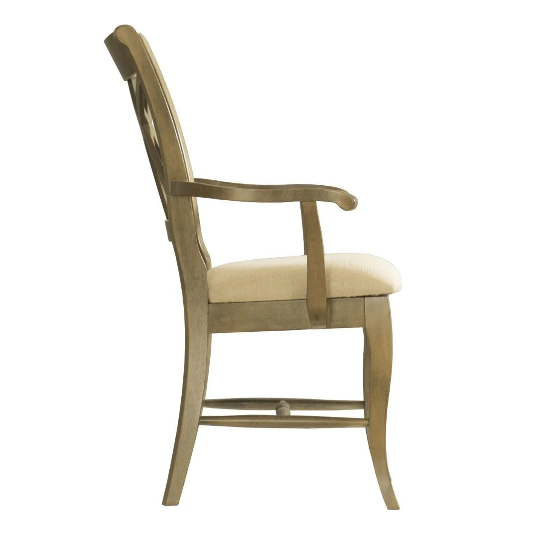 Upholstered Double X Back Solid Wood Dining Arm Chair