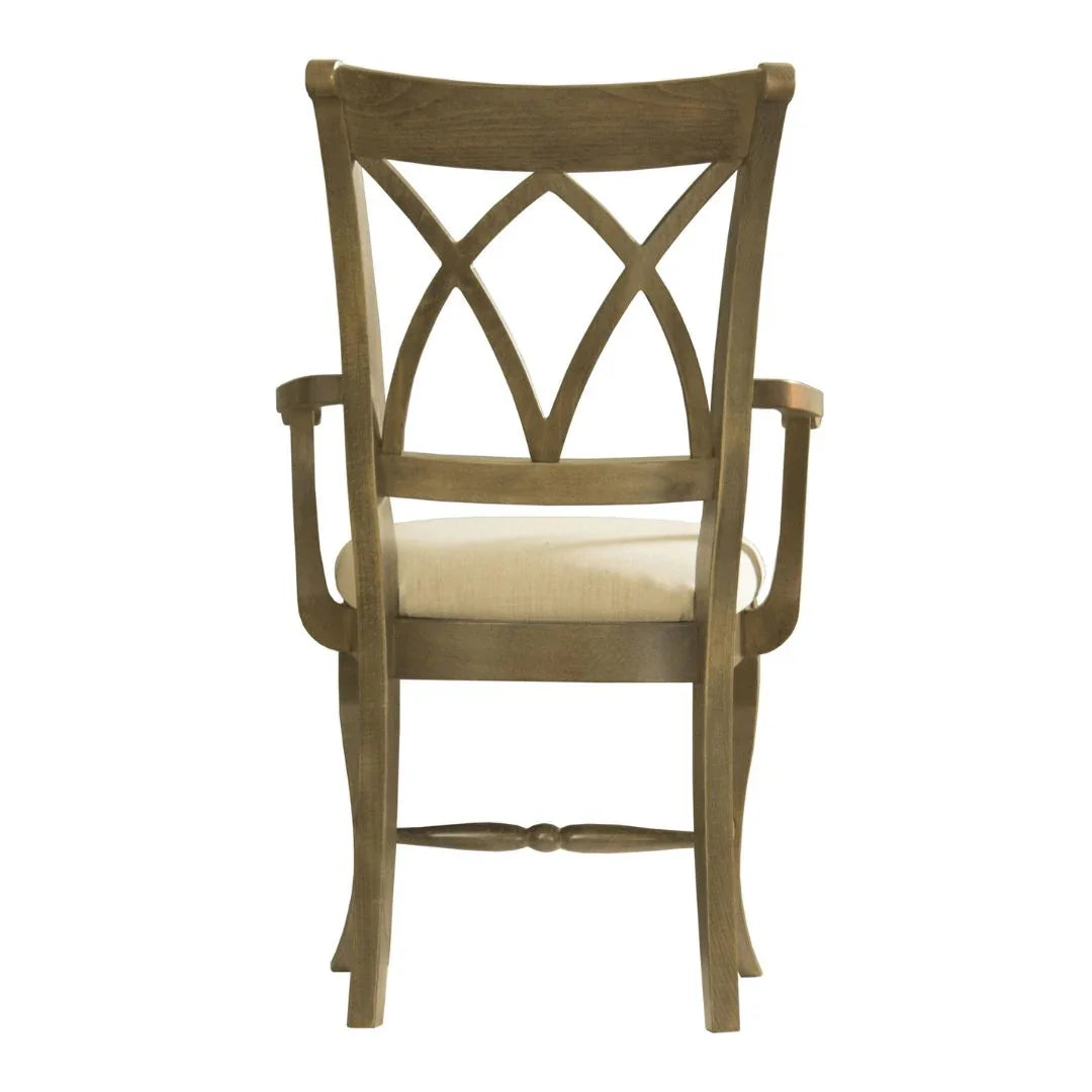 Upholstered Double X Back Solid Wood Dining Arm Chair