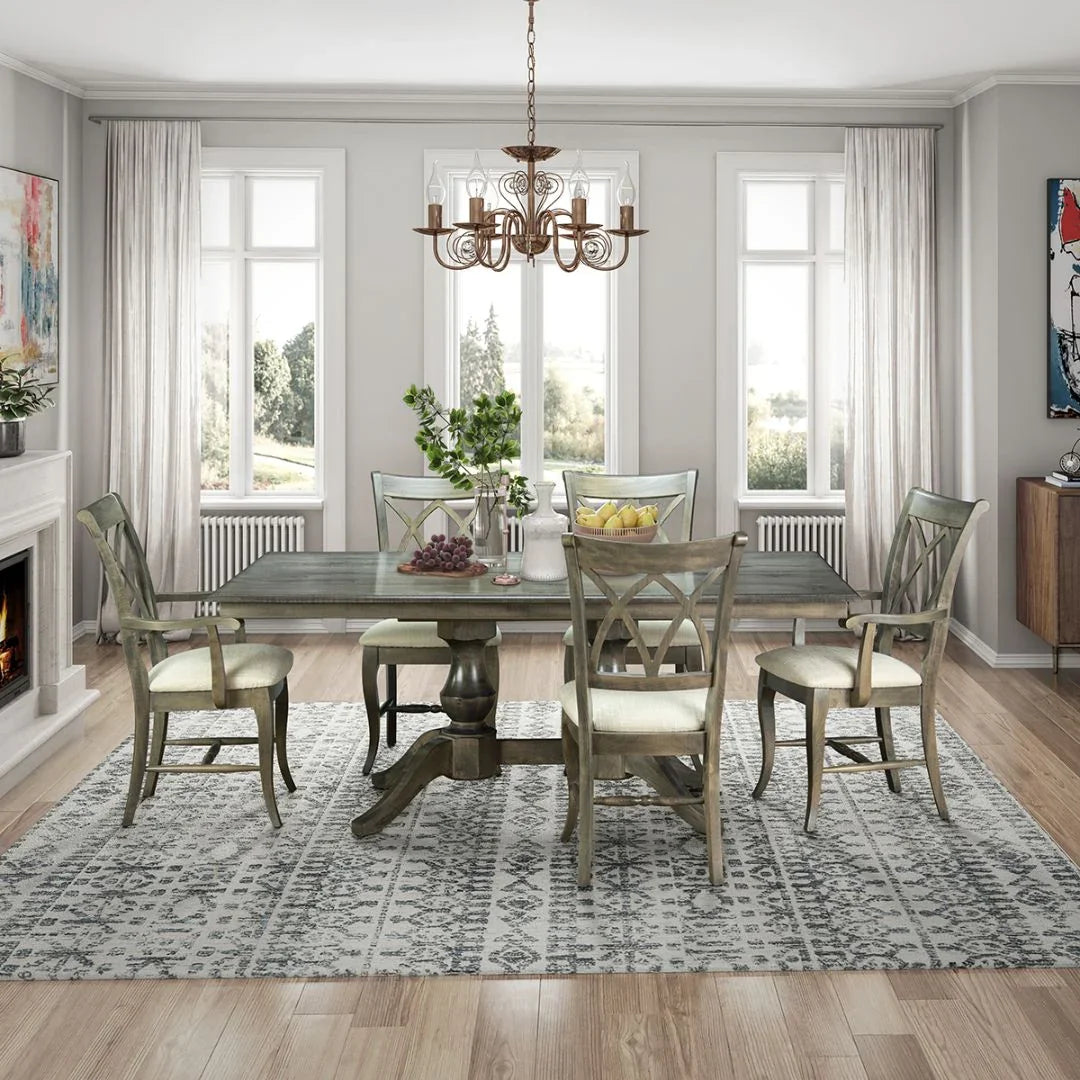 Upholstered Double X Back Solid Wood Dining Arm Chair