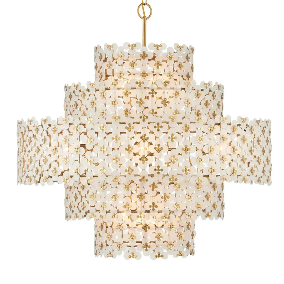 Elegant floral chandelier with gold accents, perfect for French country or shabby chic interiors.