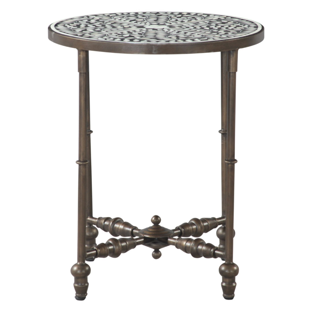 Floral Leaf Ivory Inlay Accent Table