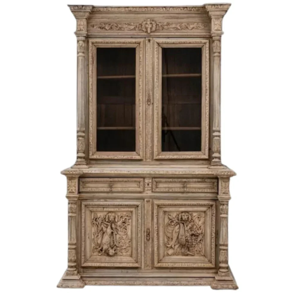 Belgium 19th-Century Carved Cabinet with Glass, Circa 1880