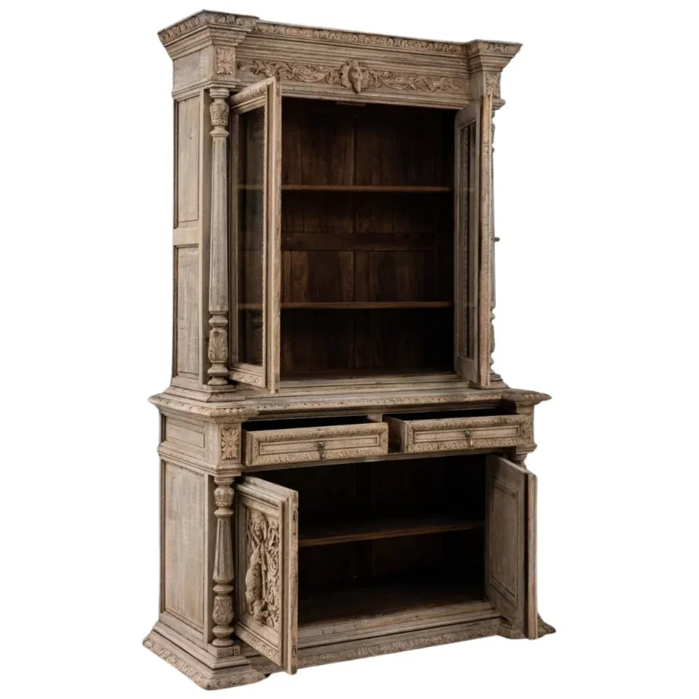 Belgium 19th-Century Carved Cabinet with Glass, Circa 1880